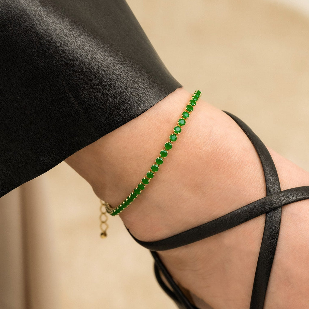 Tobilleras Circonias Verde Unisex 22Cms + Extensor