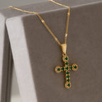 Cadena Cubana Destellos 60cm + Dije Cruz Emerald