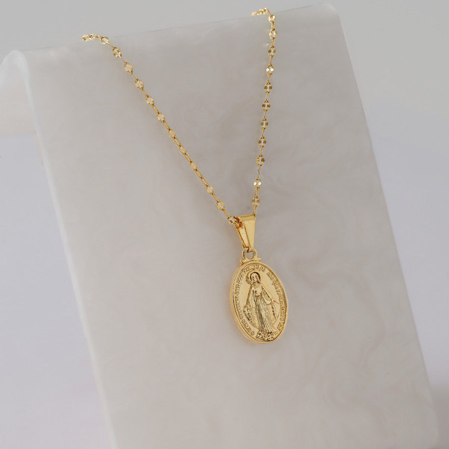 Cadena Espejos 45cm + Dije Virgen Milagrosa