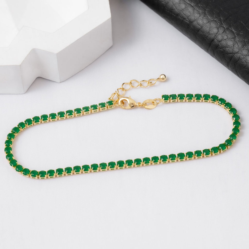 Tobilleras Circonias Verde Unisex 22Cms + Extensor