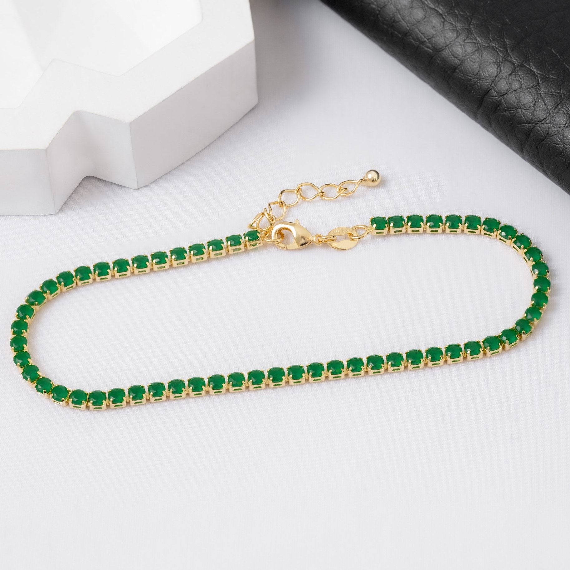 Tobilleras Circonias Verde Unisex 22Cms + Extensor