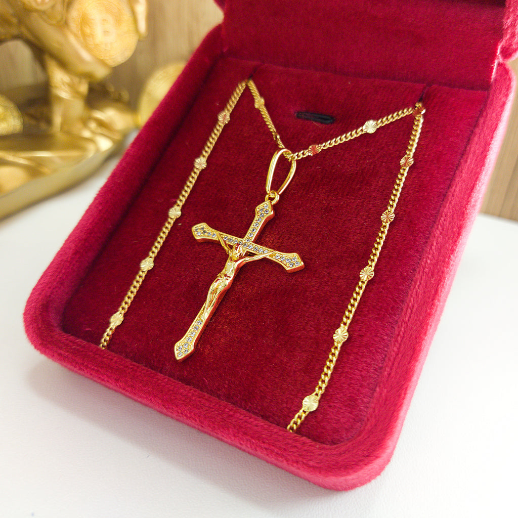 Cadena Destellos 65cm + Dije Cruz Cristo Circonias