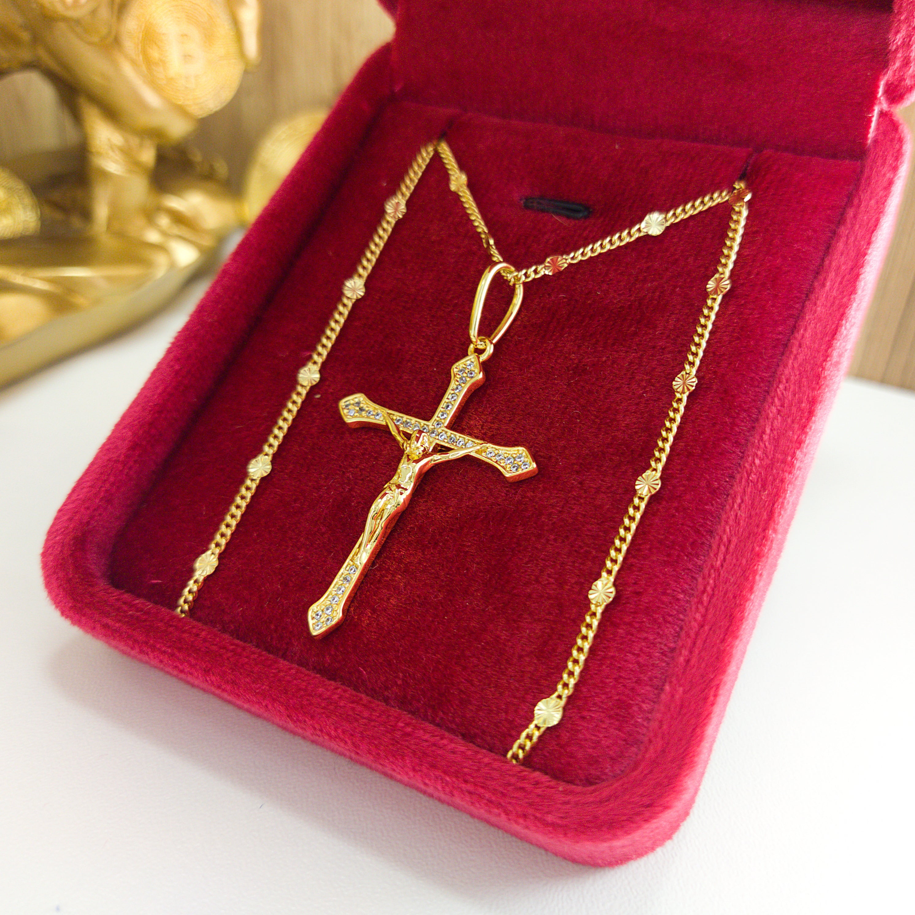 Cadena Destellos 65cm + Dije Cruz Cristo Circonias