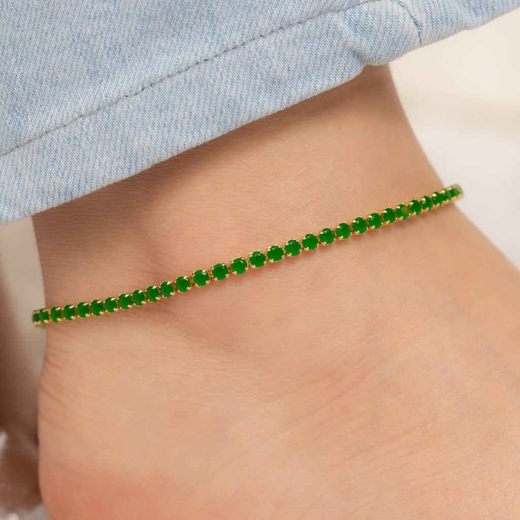 Tobilleras Circonias Verde Unisex 22Cms + Extensor