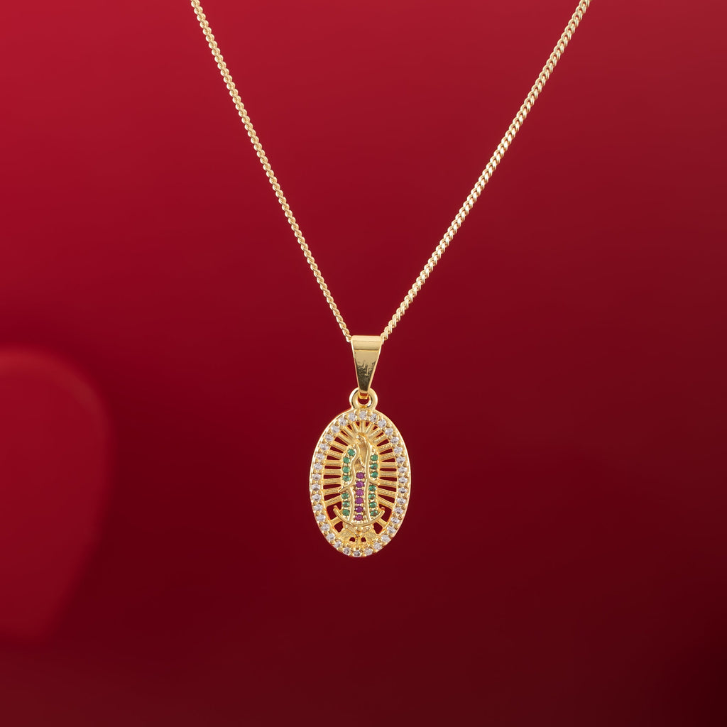 Cadena Cubanita IT🇮🇹 45cm × 1mm + Dije Virgen Guadalupe Swarovski
