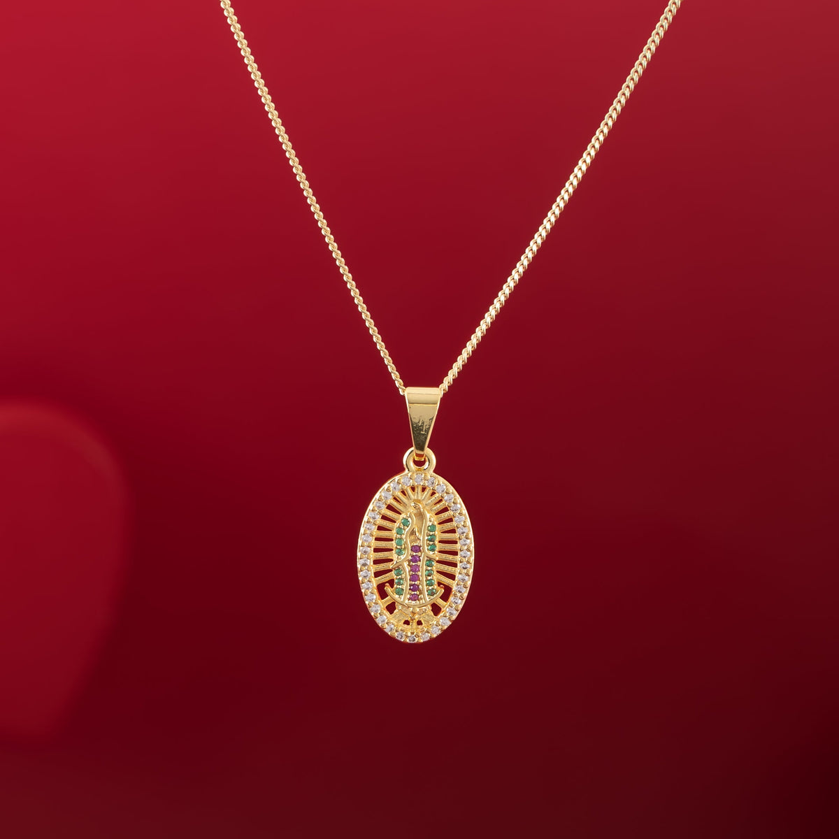 Cadena Cubanita IT🇮🇹 45cm × 1mm + Dije Virgen Guadalupe Swarovski
